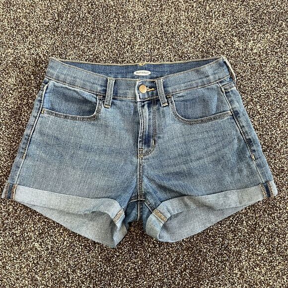Old Navy Womens Sz 0 Jean Shorts Roll Cuff Blue Denim Mid Rise - Picture 2 of 11